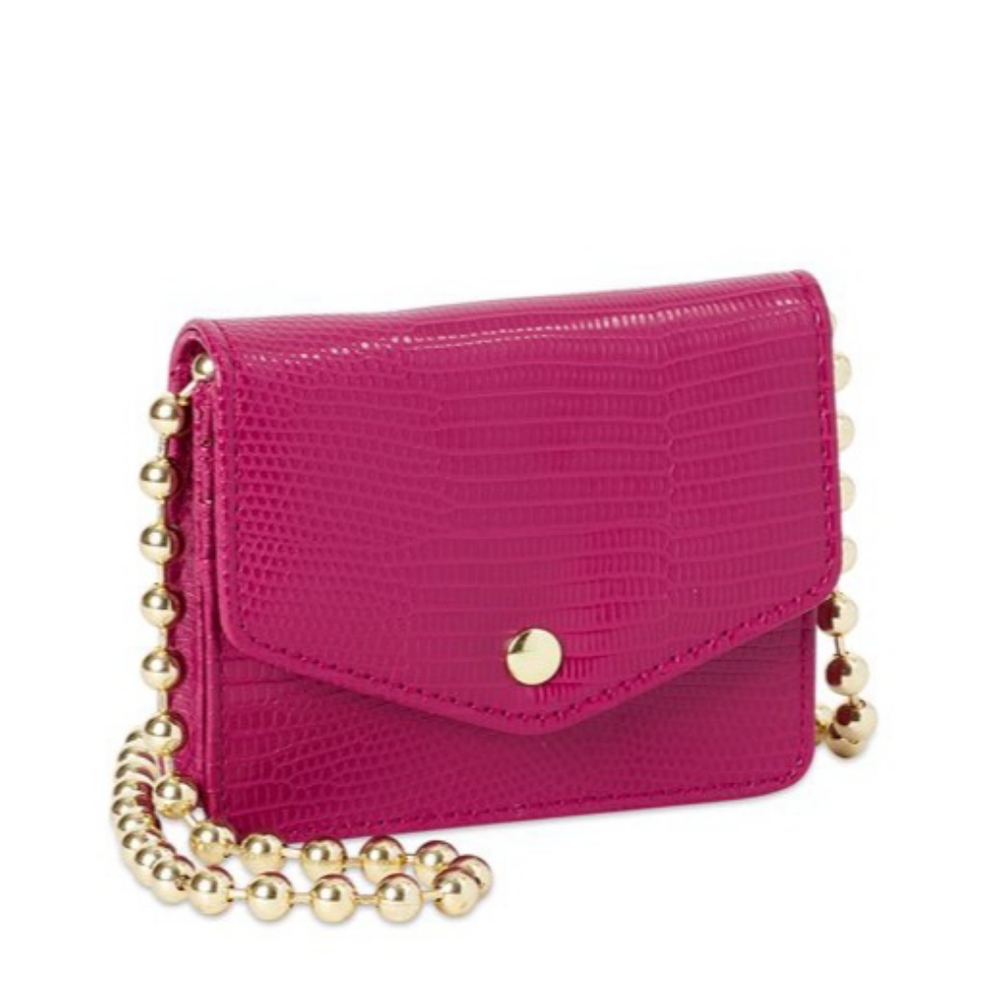 NEW Vegan Leather Micro Magenta Sparkle Lizard Ball Chain Strap Crossbody